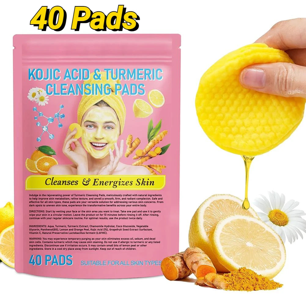 40Pcs Turmeric Kojic Acid Exfoliating Cleansing Pads Exfoliates Skin Pads Gentle Skin Care Daily Cleansing Facial Care Supplies