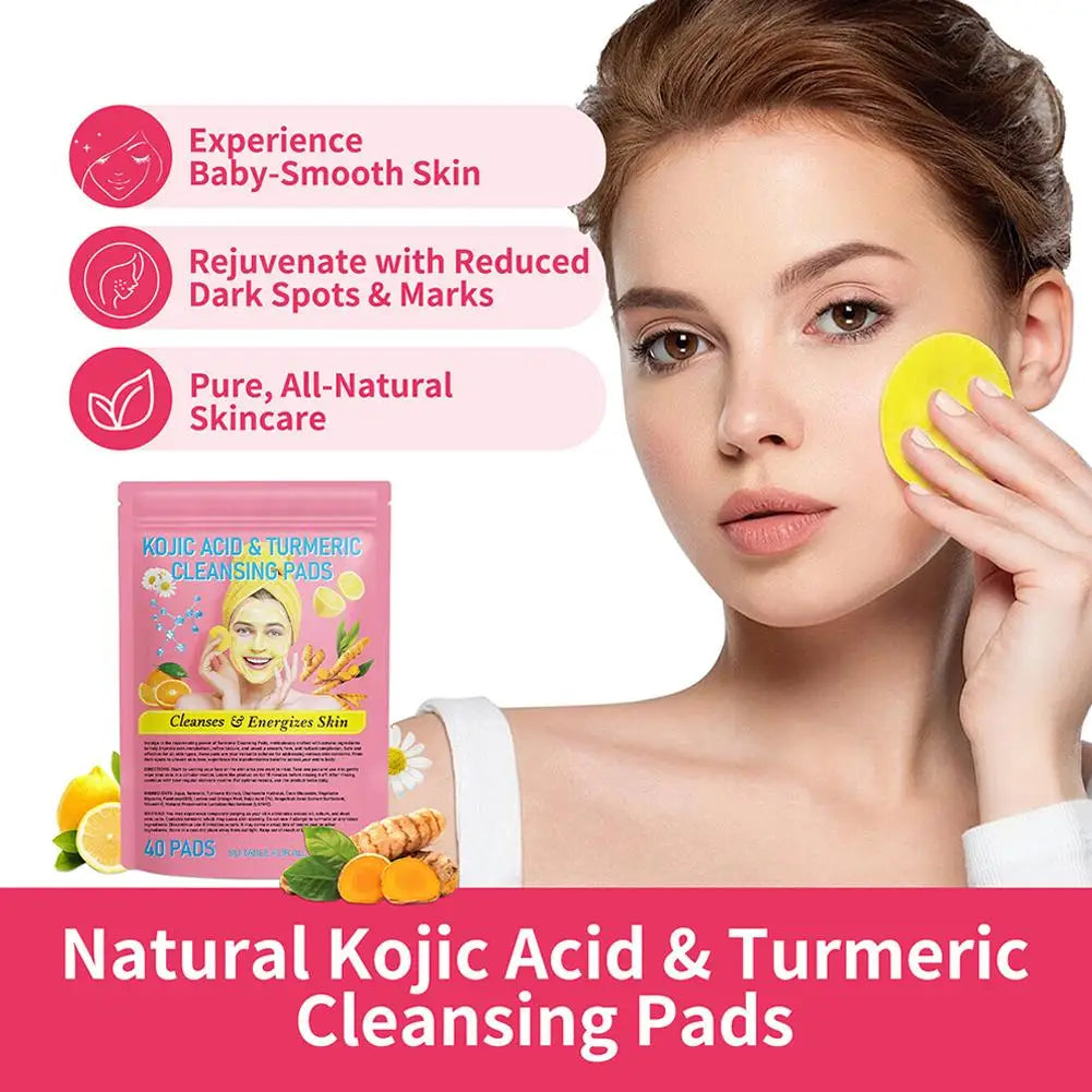 40Pcs Turmeric Kojic Acid Exfoliating Cleansing Pads Exfoliates Skin Pads Gentle Skin Care Daily Cleansing Facial Care Supplies
