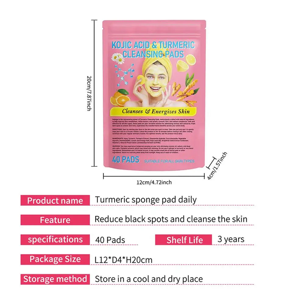40Pcs Turmeric Kojic Acid Exfoliating Cleansing Pads Exfoliates Skin Pads Gentle Skin Care Daily Cleansing Facial Care Supplies