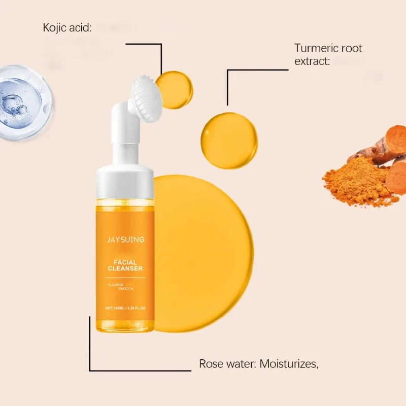 Foam Face Cleanser Deeply Cleansing Kojic Acid Oil Control Blackhead Remover Fade Acne Marks Brighten Skin Turmeric Cleanser