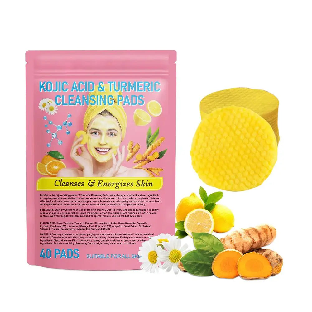 40Pcs Turmeric Kojic Acid Exfoliating Cleansing Pads Exfoliates Skin Pads Gentle Skin Care Daily Cleansing Facial Care Supplies
